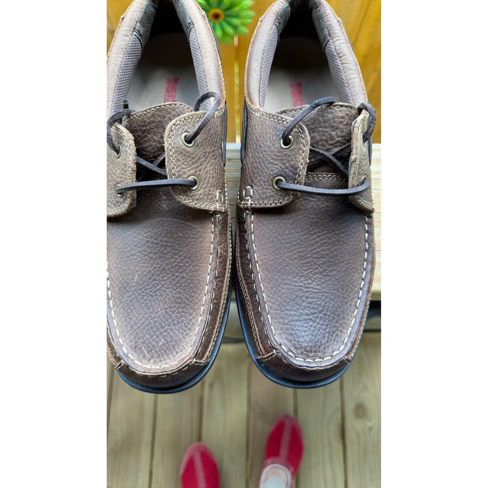 World Wide Sportsman Mens Brown Leather Boat Shoes Non-Marking Fishing Loafers‎